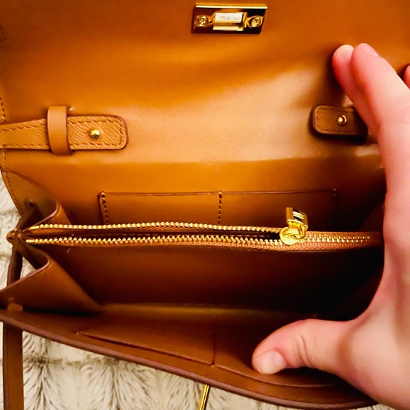 Tan/ Gold Lookalike Epson Kelly Wallet To Go Gold Leather Clutch - Picture 5 of 8